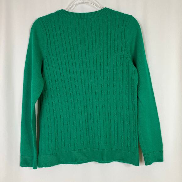 Talbots | Green Cable Knit Sweater Cotton Blend Button Shoulder Womens L Petite - Picture 5 of 5